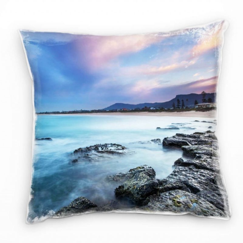 Strand und Meer, Steine, kleine Wellen, blau Deko Kissen 40x40cm für Couch Sofa Lounge Zierkissen