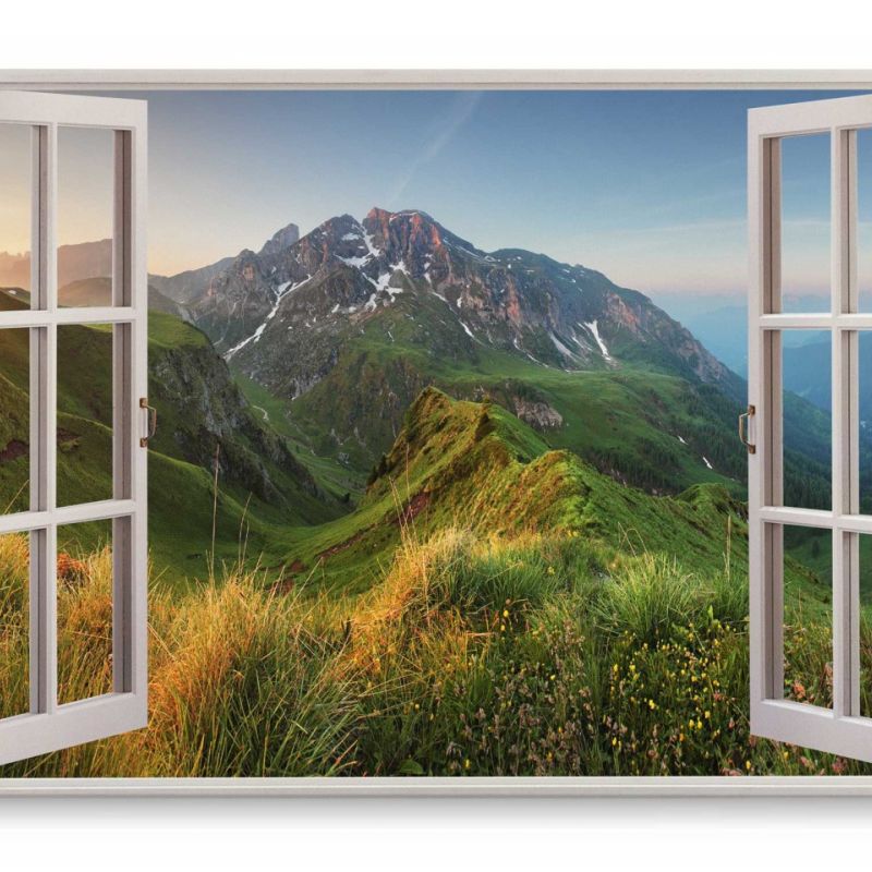 Wandbild 120x80cm Fensterbild Berge Gebirge Natur Alpen Wiesen