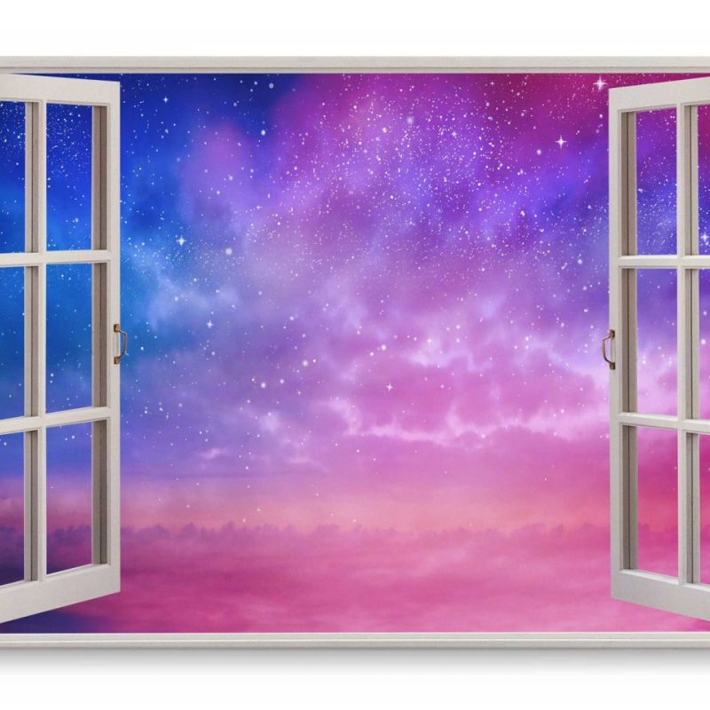 Wandbild 120x80cm Fensterbild Sterne Rosa Sternenhimmel Astrofotografie Kunstvoll