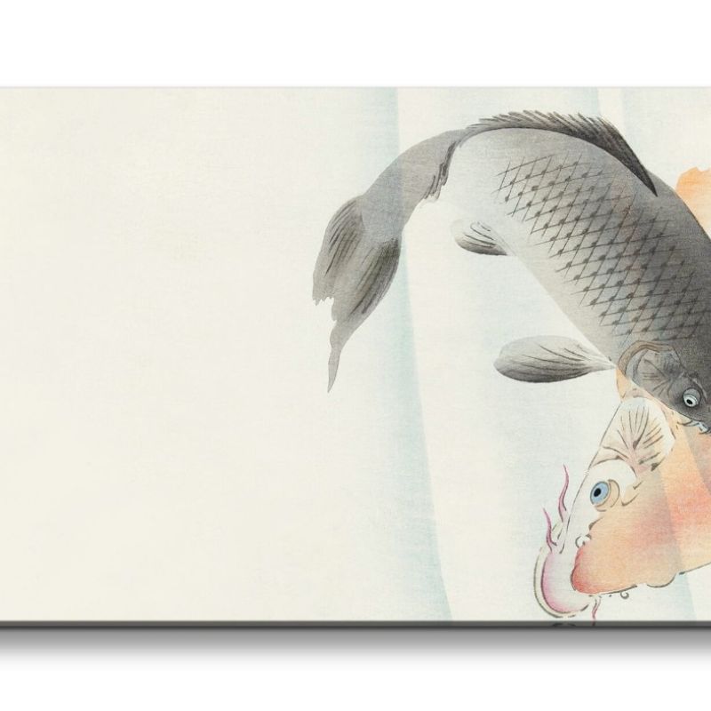 Remaster 120x60cm Ohara Koson traditionell japanische Kunst Koi Fische im Teich Harmonie Japan