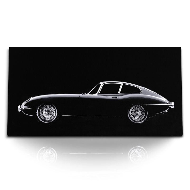 Kunstdruck Bilder 120x60cm Oldtimer Auto Schwarz Weiß Jaguar Kunstvoll