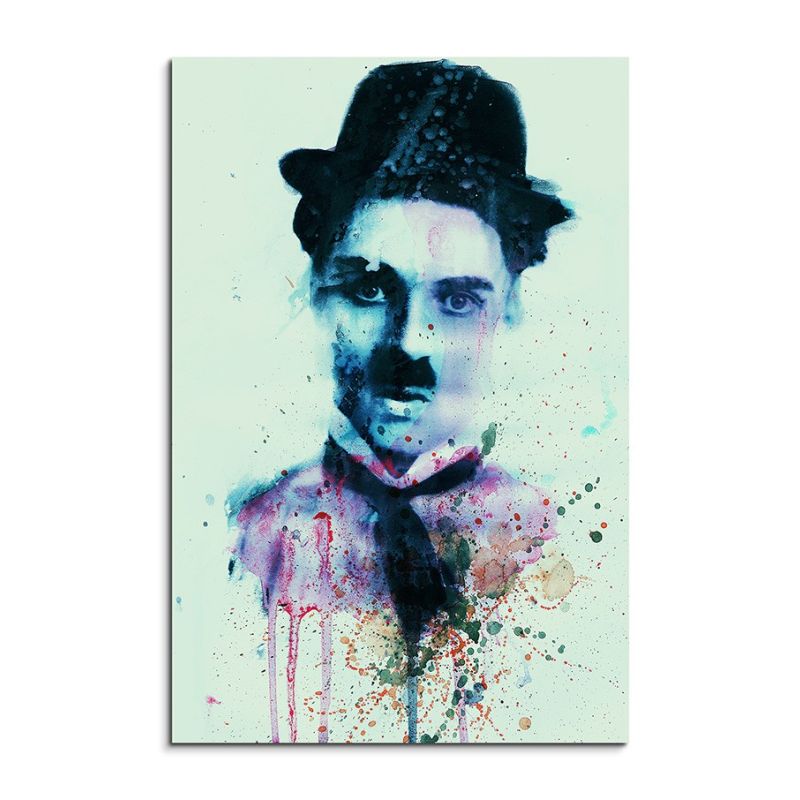 Charlie-Chaplin 90x60cm  Aquarell Art Leinwandbild