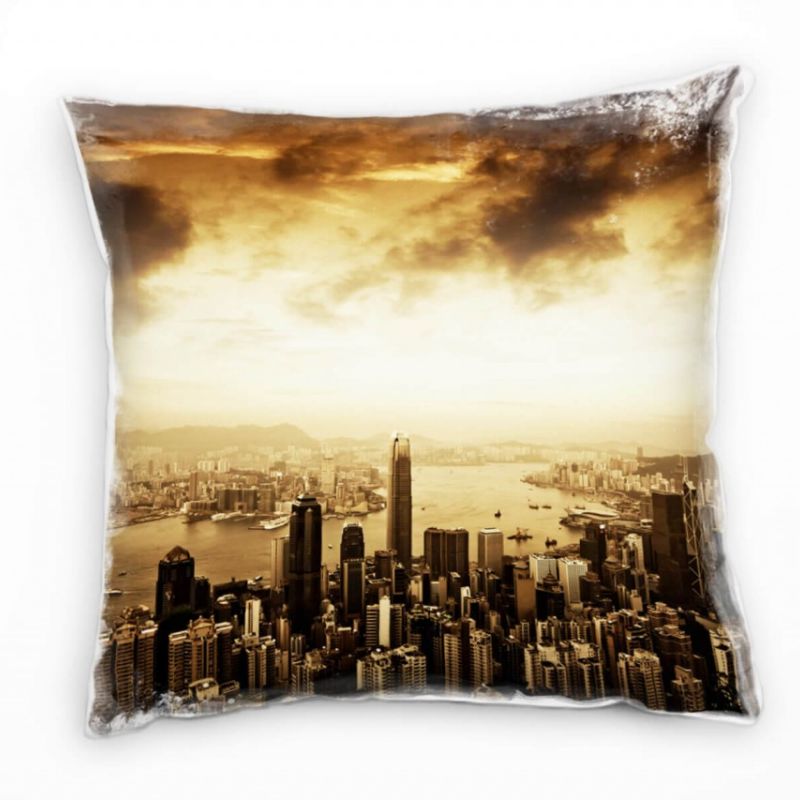 Urban und City, sepia, Hongkong, Sonnenuntergang Deko Kissen 40x40cm für Couch Sofa Lounge Zierkisse