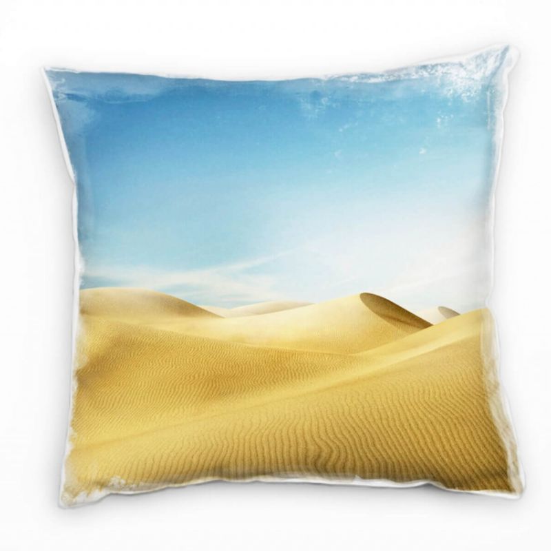 Wüste, blau, gelb, Dünen, fast wolkenloser Himmel Deko Kissen 40x40cm für Couch Sofa Lounge Zierkiss