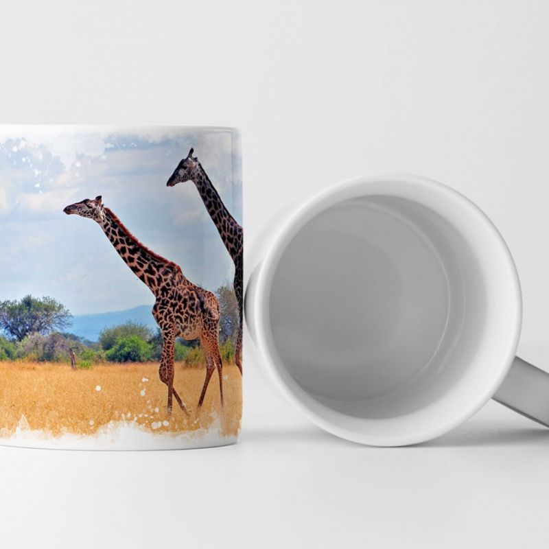 Tasse Geschenk Tierfotografie –  Zwei Giraffen in der Steppe