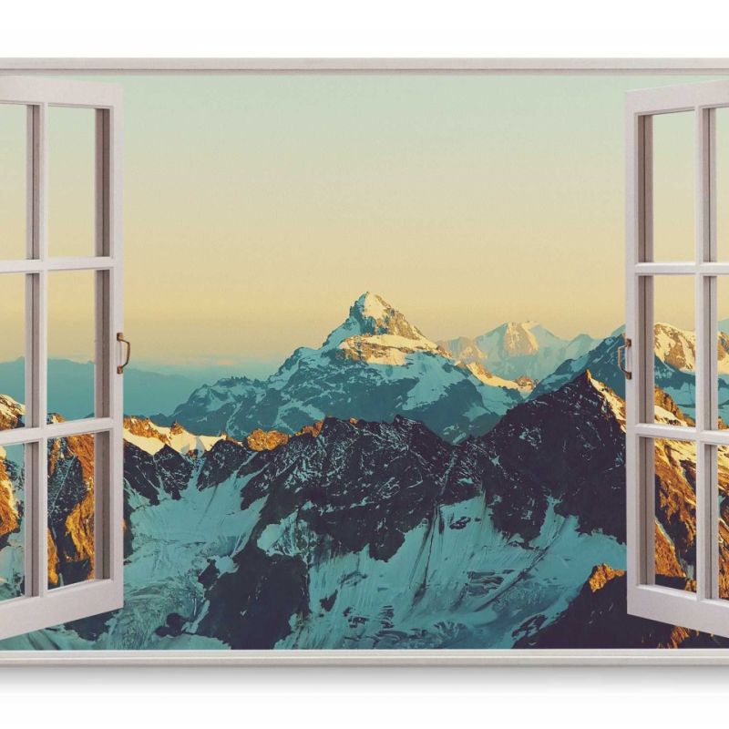 Wandbild 120x80cm Fensterbild Schneeberg Berge Schneegipfel Himalaya Sonnenuntergang