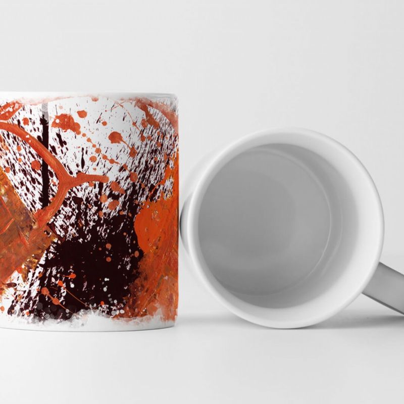 Tasse Geschenk weiße Grundierung, orange-schwarze Abstraktionen