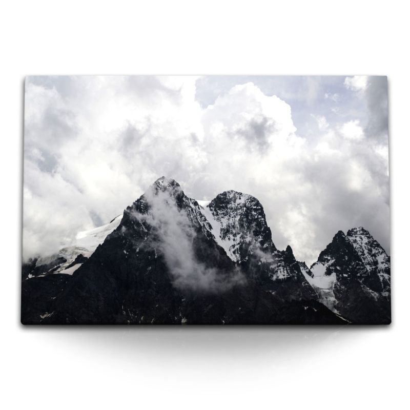 120x80cm Wandbild auf Leinwand Berge Gipfel Schnee Himmel Wolken Natur