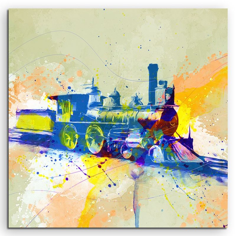 Alte Lokomotive 60x60cm Aquarell Art Leinwandbild