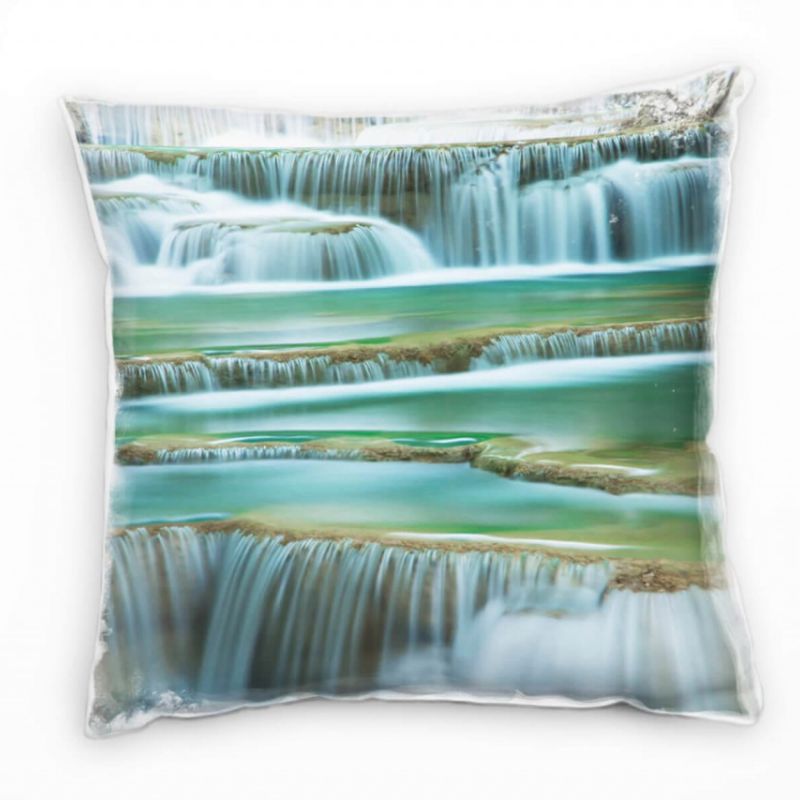 Natur, grün, blau, Wasserfall, Nah, Thailand Deko Kissen 40x40cm für Couch Sofa Lounge Zierkissen