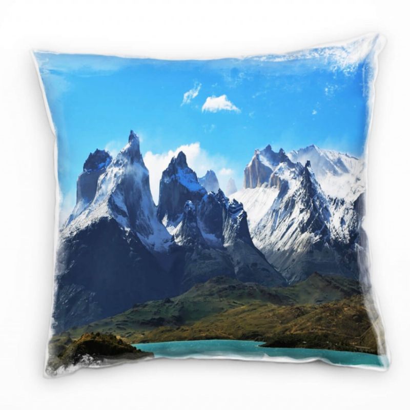 Natur, blau, grün, grau, schneebedeckte Berge, Chile Deko Kissen 40x40cm für Couch Sofa Lounge Zierk