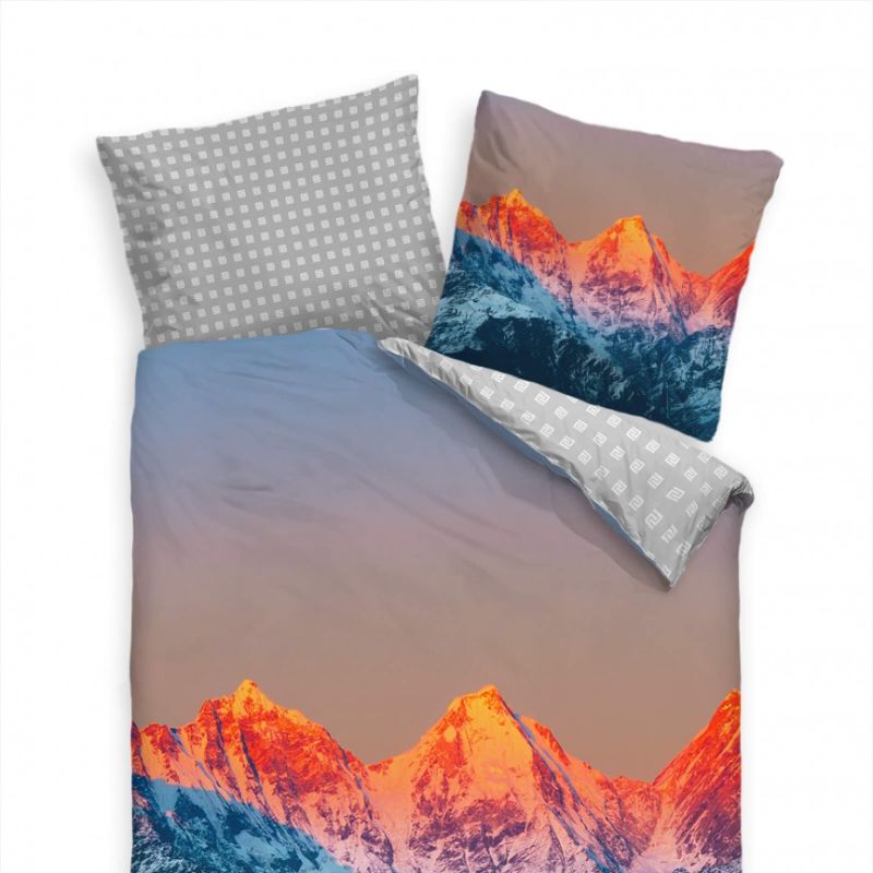 Sonnenuntergang Himalaya Blau Rot Bettwäsche Set 135×200 cm + 80x80cm  Atmungsaktiv