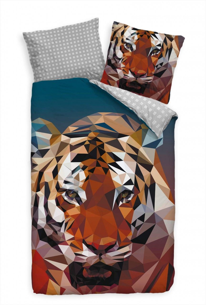 3D Tiger Polygon Abstrakt Bettwäsche Set 135×200 cm + 80x80cm  Atmungsaktiv