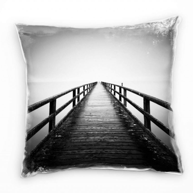 Meer, Ostsee, Steg, Rügen, grau Deko Kissen 40x40cm für Couch Sofa Lounge Zierkissen