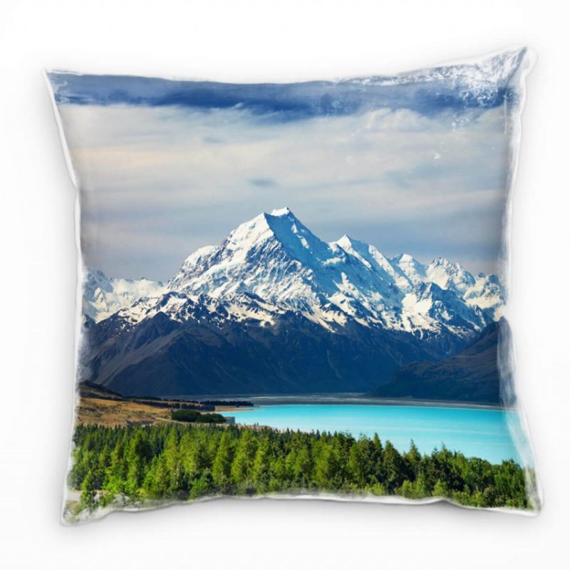 Landschaft, bunt, Bergsee, Berge, Wald Deko Kissen 40x40cm für Couch Sofa Lounge Zierkissen