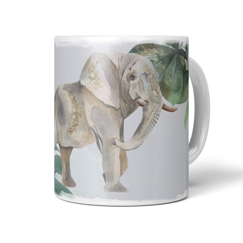 Tasse Porzellan Tier Motiv Elefant Blumen Pflanzen Dekorativ Kunstvoll Gold