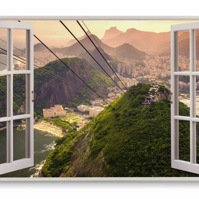 Wandbild 120x80cm Fensterbild Rio de Janeiro Berge Seilbahn Brasilien Bucht