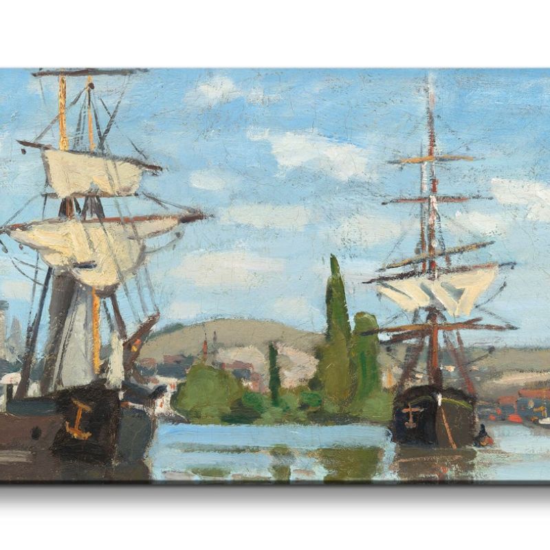 Remaster 120x60cm Claude Monet Impressionismus weltberühmtes Wandbild Schiffe Hafen Segelschiffe