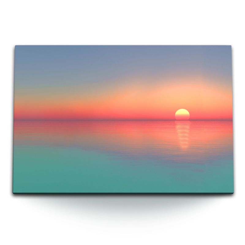 120x80cm Wandbild auf Leinwand Sonnenuntergang Meer Horizont Abendröte Sonne