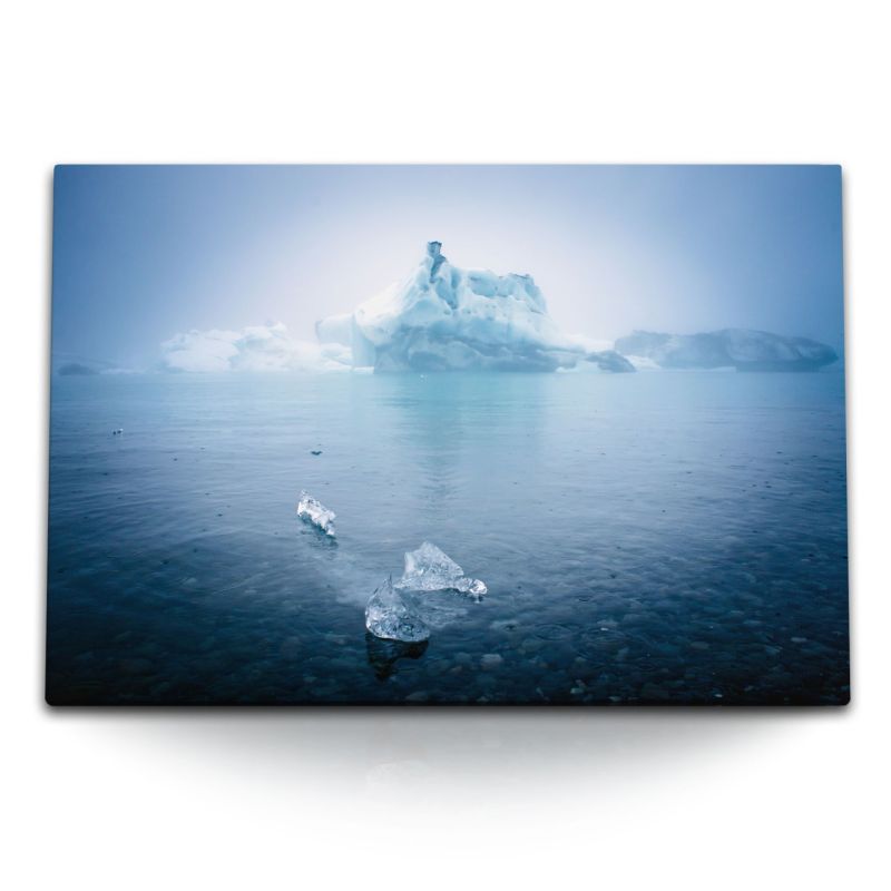 120x80cm Wandbild auf Leinwand Eisberg Blau Nordpol Ozean Eis Fotokunst