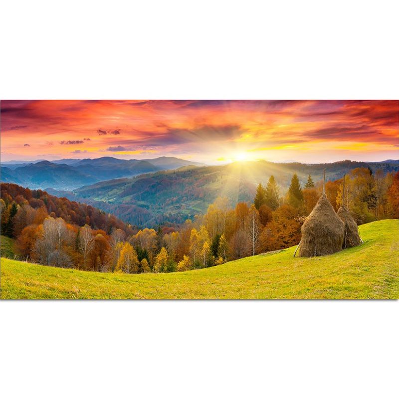 120x60cm Wandbild Berge Wald Wiese Sonne Herbst – Naturpracht auf Leinwand | Faszinierend und lebendig