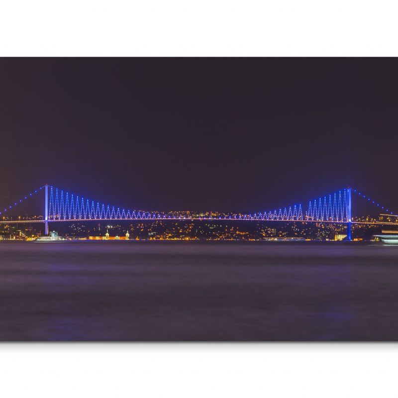 120x80cm Wandbild Istanbul Bosporus Brücke Nacht Lichter