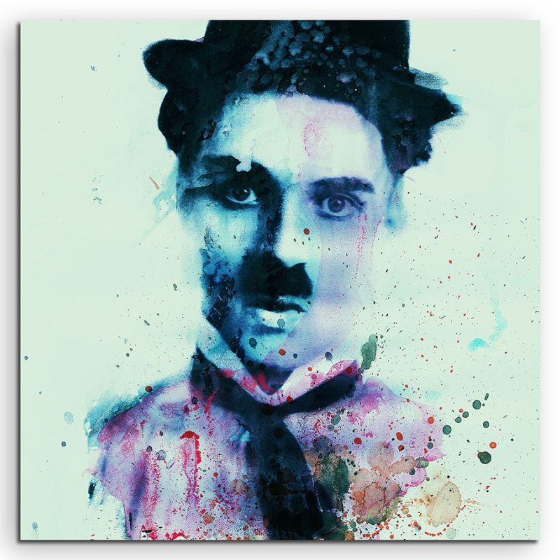 Charlie-Chaplin 60x60cm  Aquarell Art Leinwandbild