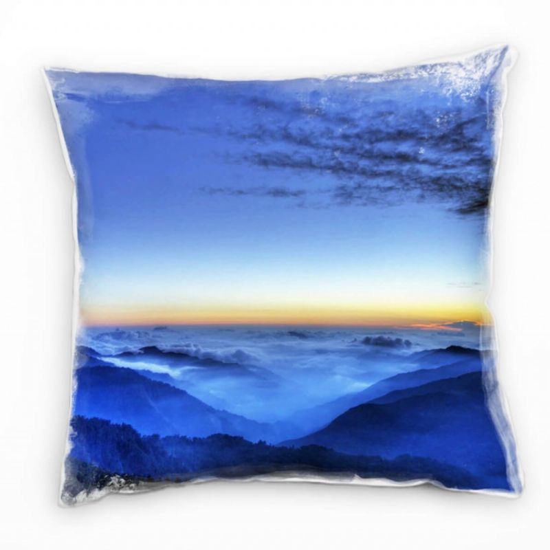 Landschaft, blau, gelb, Berge,  Abend, Sonnenuntergang Deko Kissen 40x40cm für Couch Sofa Lounge Zie