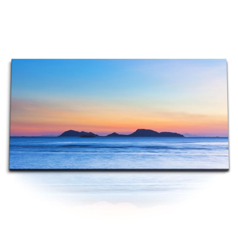 Kunstdruck Bilder 120x60cm Sonnenuntergang Meer Horizont Insel Abendröte Blau