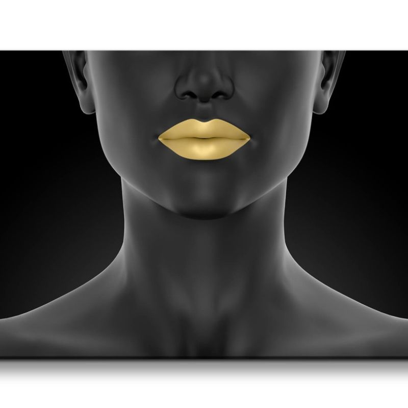 Leinwandbild 120x60cm Goldene Lippen junge Frau Make-Up Kunstvoll