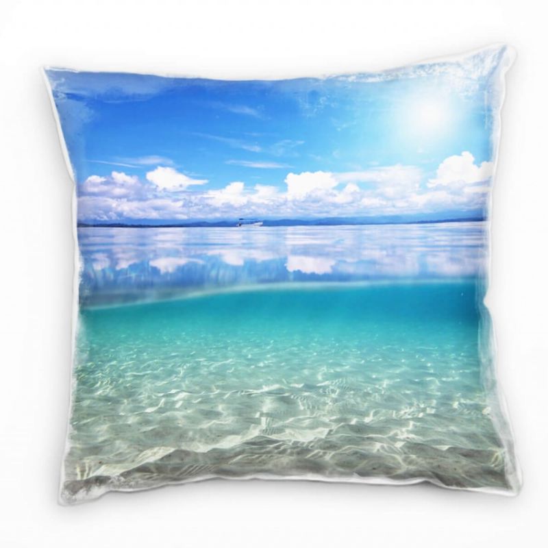 Strand und Meer, Wasser, Sonne, blau, türkis, Wolken Deko Kissen 40x40cm für Couch Sofa Lounge Zierk