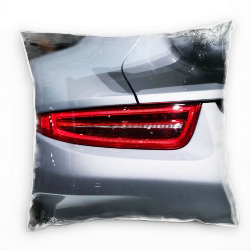 Macro, silber, rot, Porsche 911, Rücklichter Deko Kissen 40x40cm für Couch Sofa Lounge Zierkissen