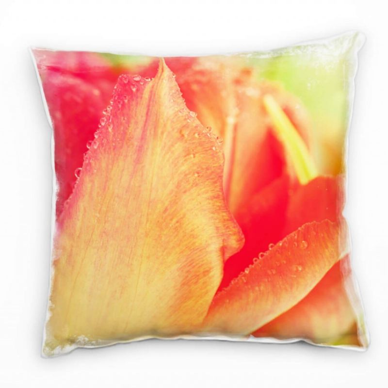 Macro, Blumen, Tulpen, Wassertropfen, rot, grün Deko Kissen 40x40cm für Couch Sofa Lounge Zierkissen