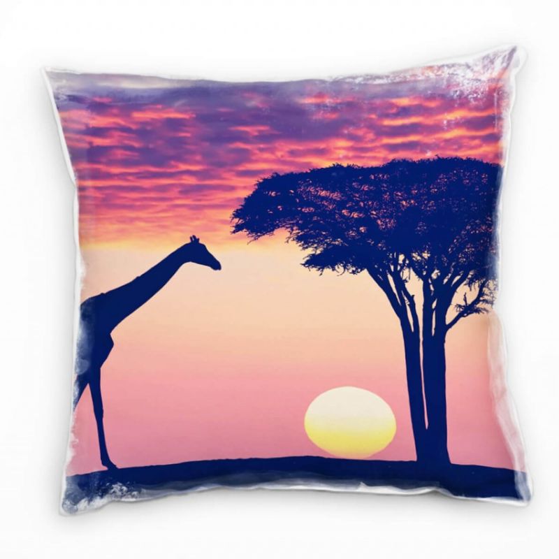 Tiere, Giraffe, Sonnenuntergang, Afrika, orange Deko Kissen 40x40cm für Couch Sofa Lounge Zierkissen