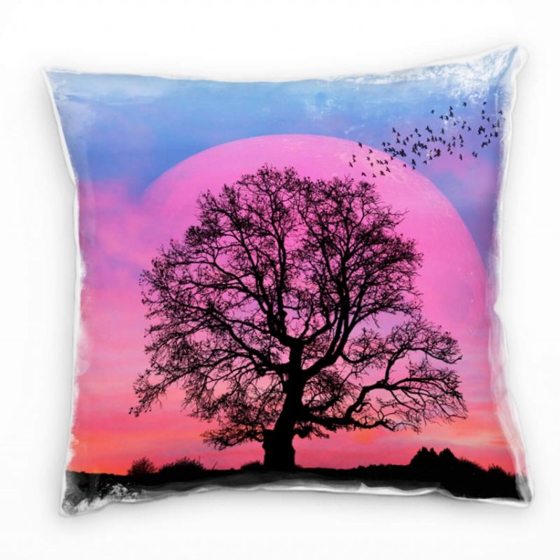 Natur, Abstrakt, Mond, Baum, pink, blau Deko Kissen 40x40cm für Couch Sofa Lounge Zierkissen