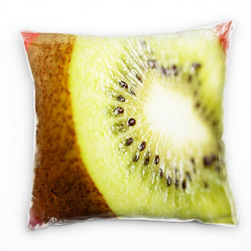 Macro, Kiwi, Obst, grün, braun, rot Deko Kissen 40x40cm für Couch Sofa Lounge Zierkissen