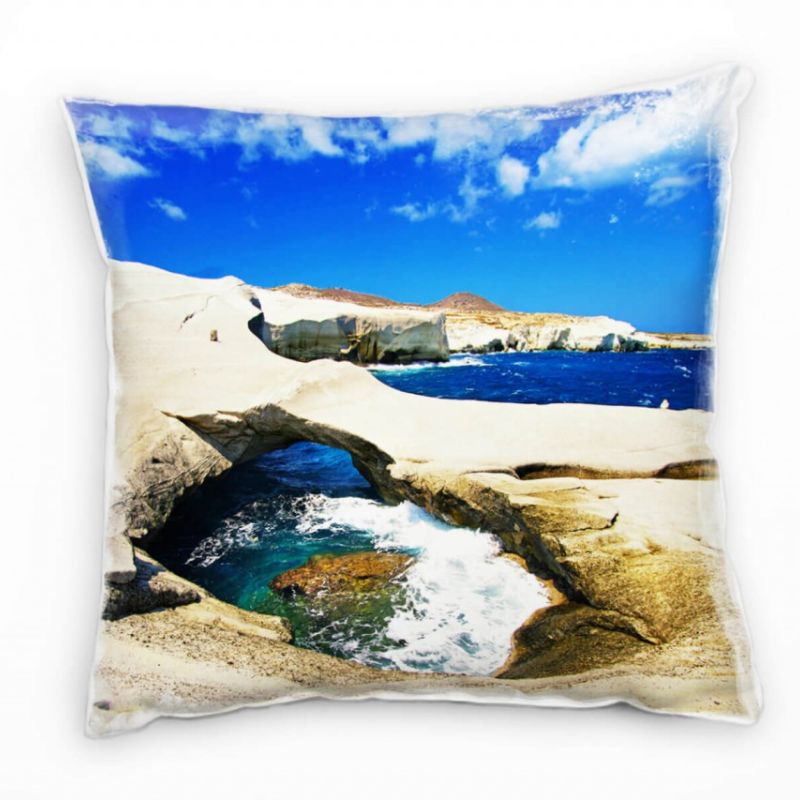 Strand und Meer, braun, blau, Felsenhöhle Deko Kissen 40x40cm für Couch Sofa Lounge Zierkissen