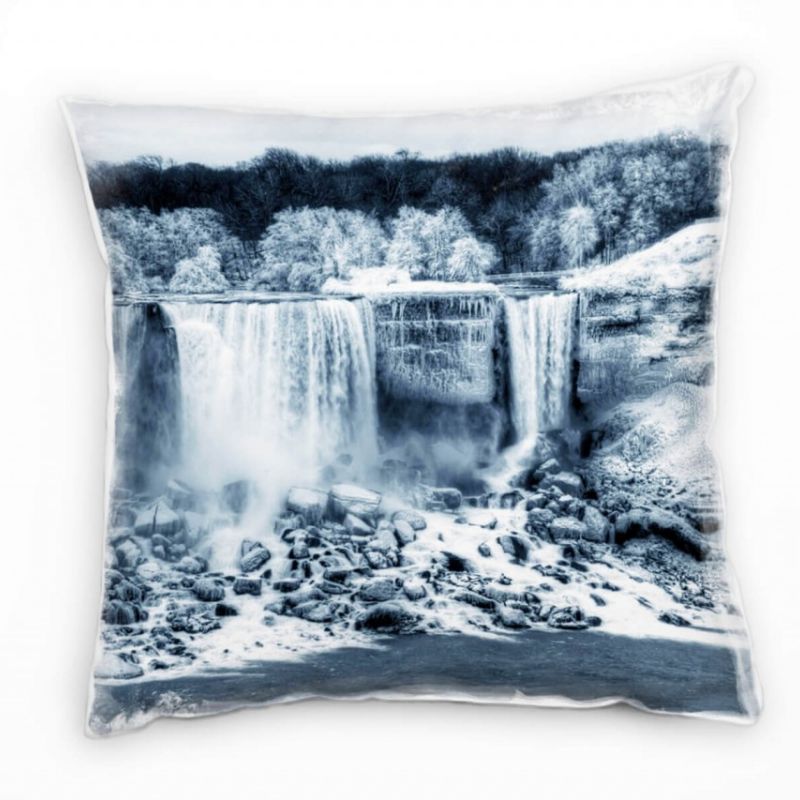 Winter, Natur schwarz, weiß, Niagarafälle Deko Kissen 40x40cm für Couch Sofa Lounge Zierkissen