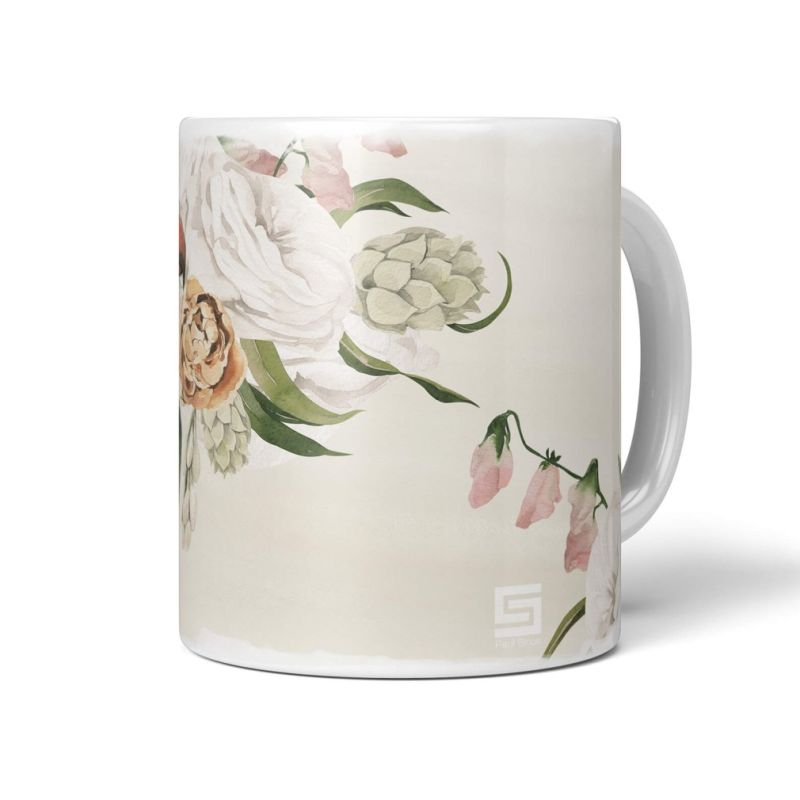 Dekorative Tasse mit schönem Vogel Motiv Geier Vintage Blumen Blüten einzigartiges Design