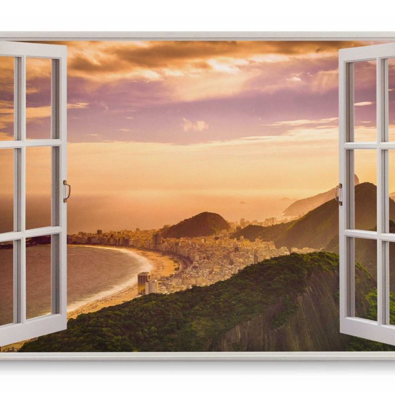 Wandbild 120x80cm Fensterbild Brasilien Rio de Janeiro Abendrot Berge Bucht