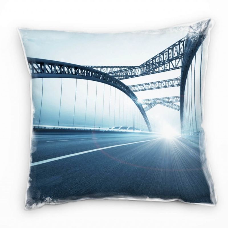 Urban,grau, blau, moderne Brücke, Dämmerung Deko Kissen 40x40cm für Couch Sofa Lounge Zierkissen