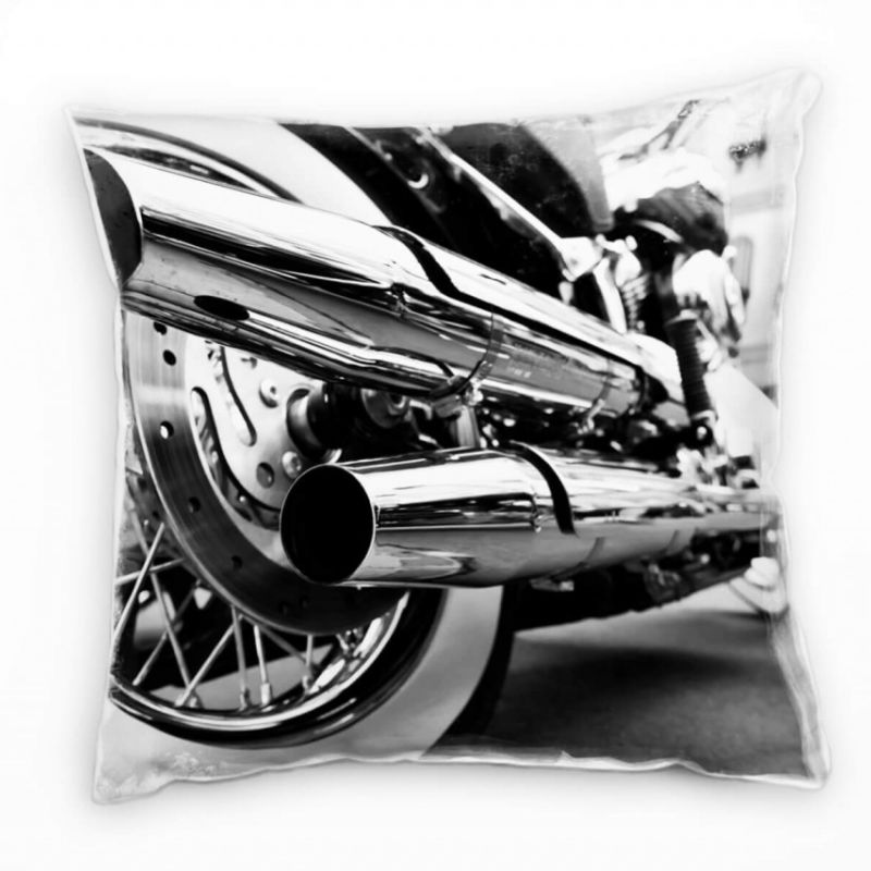 Macro, schwarz, weiß, Auspuff, Motorrad Deko Kissen 40x40cm für Couch Sofa Lounge Zierkissen