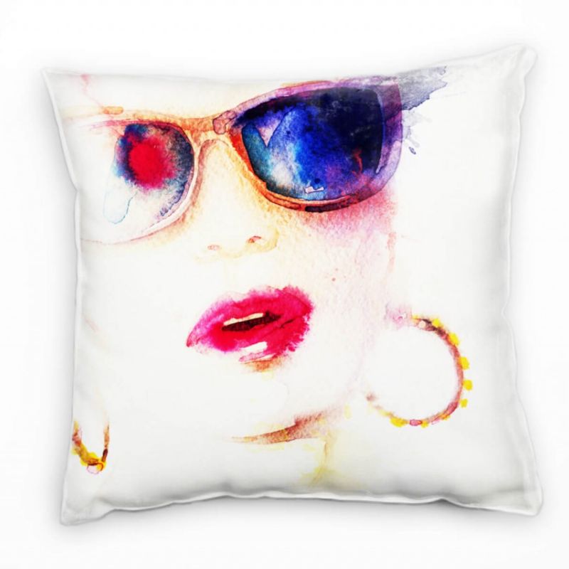 Abstrakt, Frauengesicht, gemalt, Sonnenbrille, bunt Deko Kissen 40x40cm für Couch Sofa Lounge Zierki