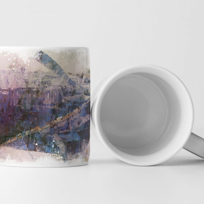 Tasse Geschenk Spachtelmuster, violett, graublau, Abstraktion