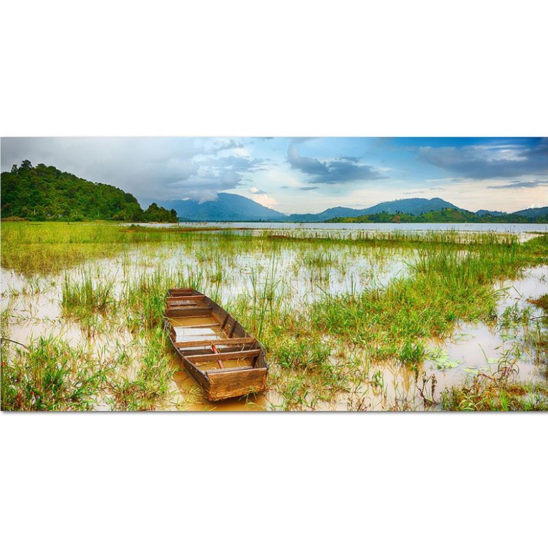 120x60cm Landschaft See Boot Berge Himmel