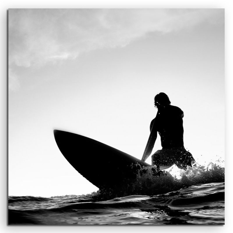 Künstlerische Fotografie – Surfer beim Wellenreiten auf Leinwand