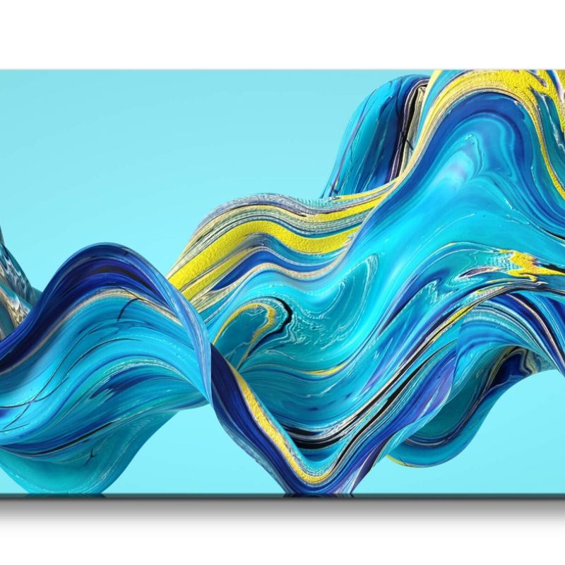 Leinwandbild 120x60cm 3d Art Abstrakt Energie Welle Blau Gold Dekorativ