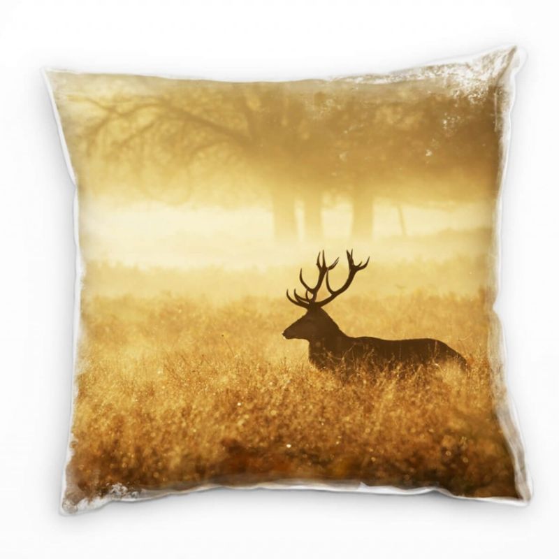 Tiere, Dämmerung, Dunst, Rothirsch, orange Deko Kissen 40x40cm für Couch Sofa Lounge Zierkissen