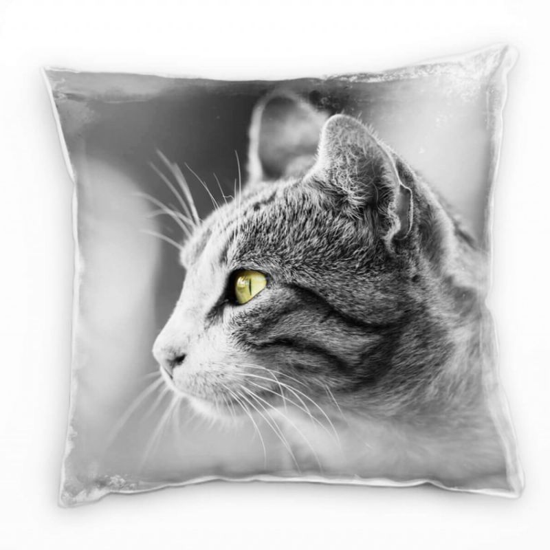 Tiere, Katze, Portrait, grau, grün Deko Kissen 40x40cm für Couch Sofa Lounge Zierkissen