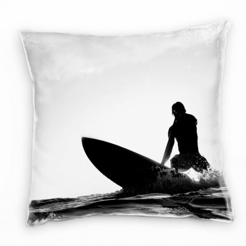 Meer, Surfer, Welle, Sonnenschein, grau Deko Kissen 40x40cm für Couch Sofa Lounge Zierkissen